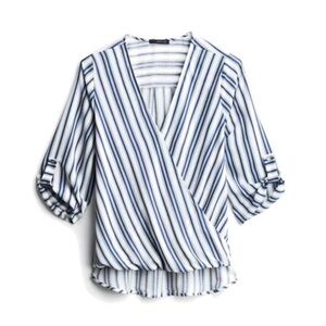 West K Navy and White Striped V-Neck Blouse